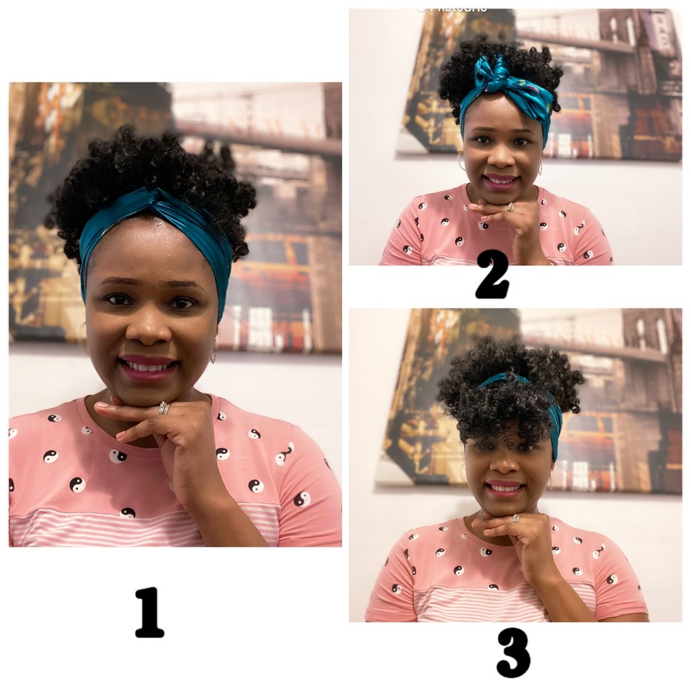Afro kinky puff large satin head scarf Bandana scarf wig for women.